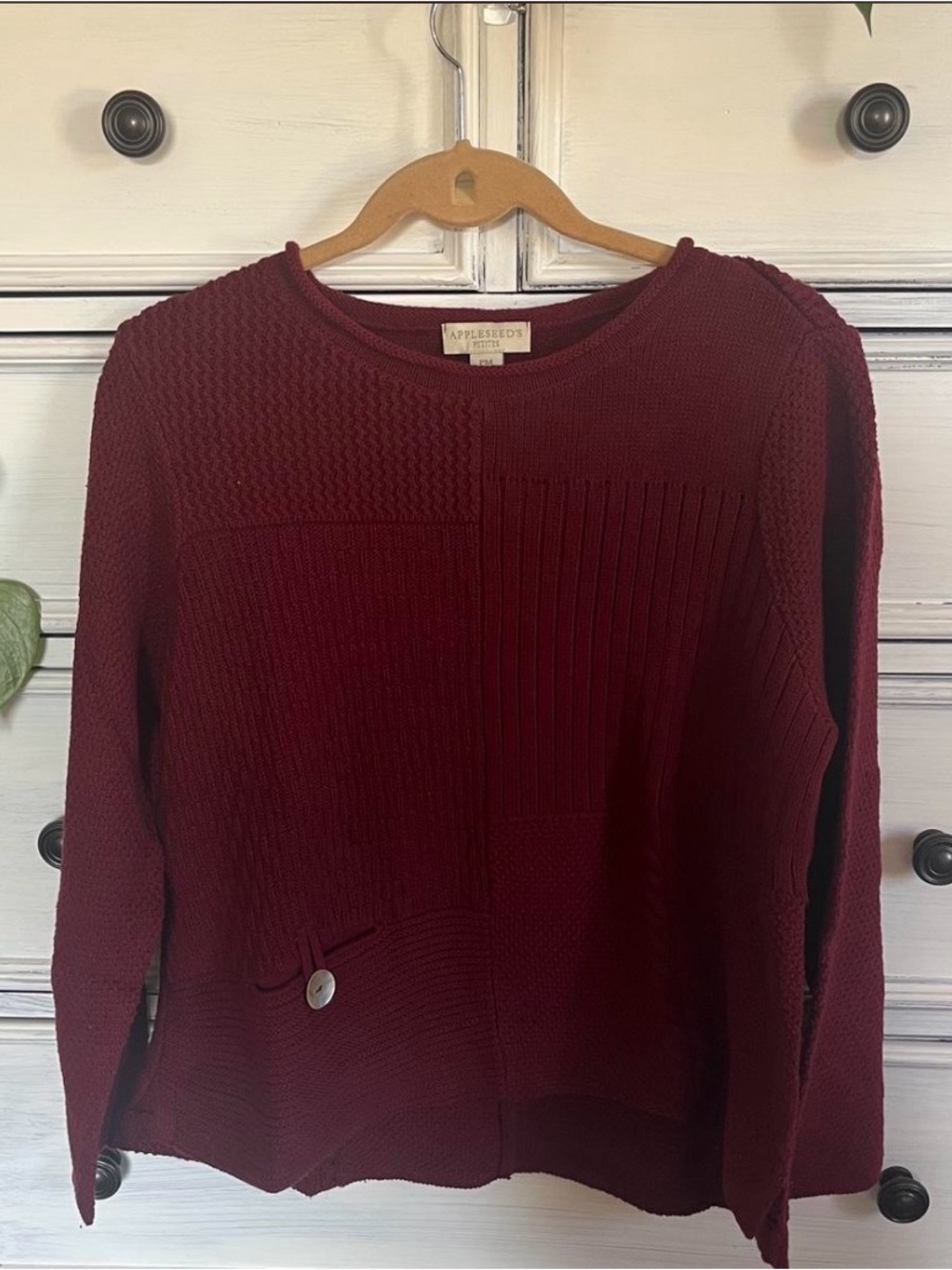 Appleseed's Burgundy Mixed-Knit Crewneck Sweater